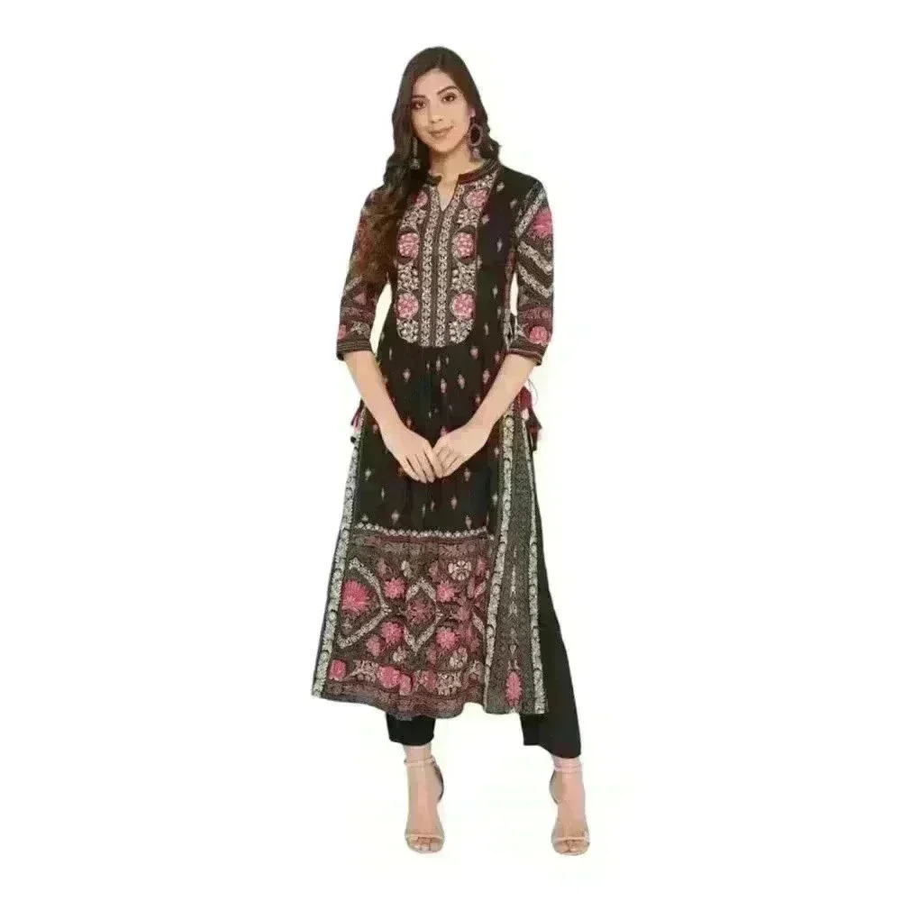 Prakhya Beautiful Printed Kurta With Lace Work Ethnic Boho Dress Tunic Sz Small